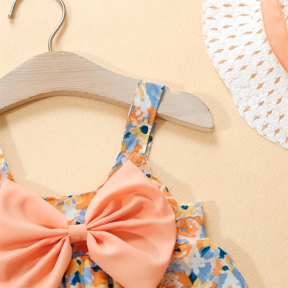 Baby Girl Dresses Summer Floral Cotton Suspender Dresses Cute Bow Girls Dresses Beach Dresses With Hats Baby Clothes Girls image 6