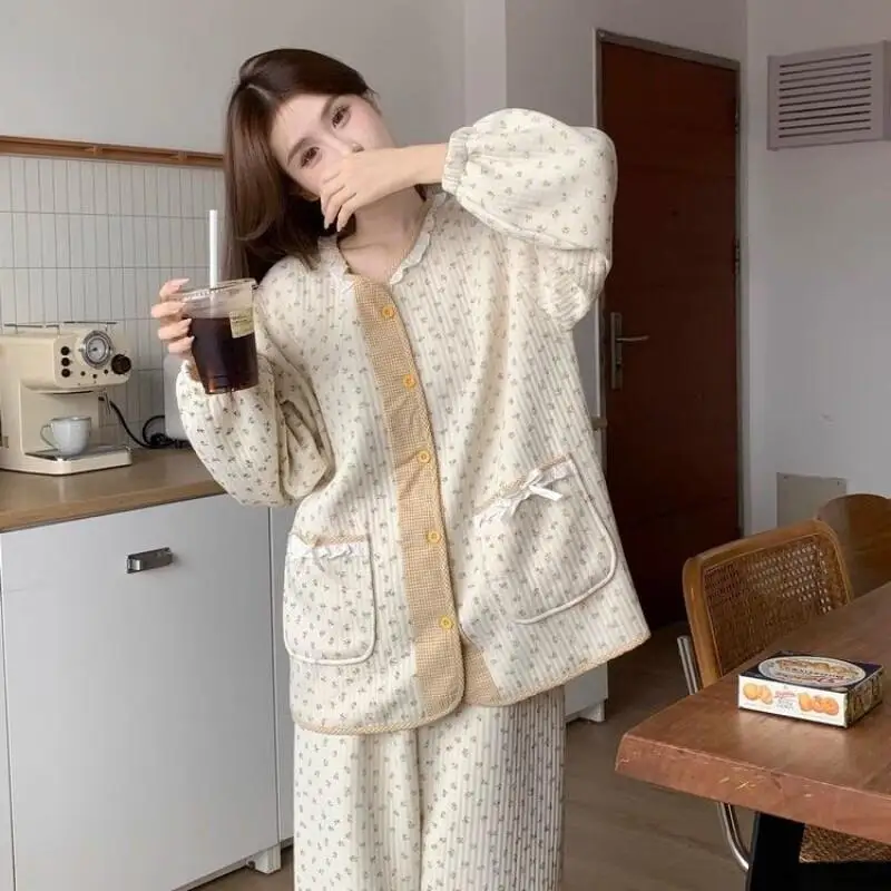 

Пижамы для женщин осенью и зимой 2024, плотная теплая домашняя одежда, уличная одежда, сексуальный пижамный комплект, модная домашняя одежда, комплекты Co Ords