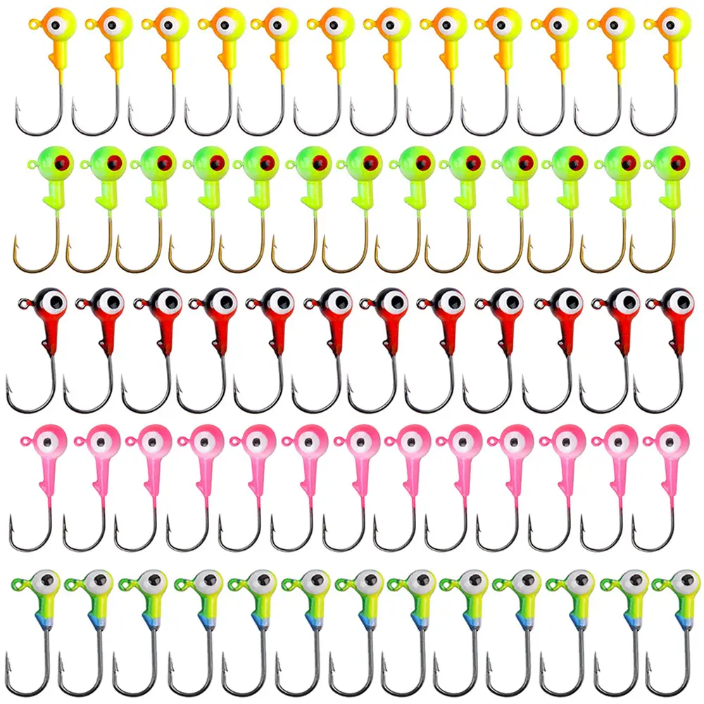 80Pcs/50Pcs/30Pcs 더블 눈을 가진 크랭크 지그 헤드 후크 배스 송어 소프트 웜 미끼에 대한 라운드 볼 리드 지그 헤드 낚시 후크