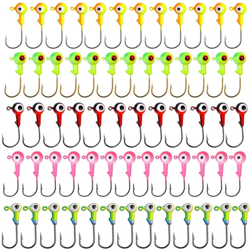 80 uds/50 uds/30 Uds anzuelo con cabeza de anzuelo de manivela con ojos dobles bola redonda cabeza de plantilla de plomo anzuelo de pesca para lubina trucha suave señuelos de gusano
