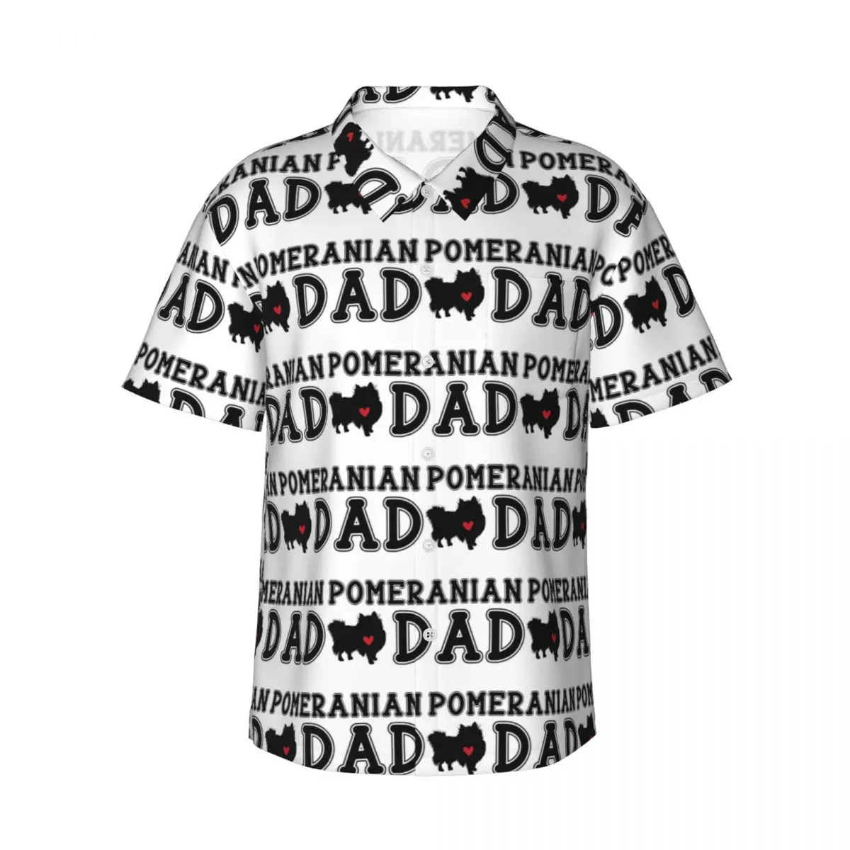 Pomeranian Dad Men's Shirts Hawaiian Short Sleeve Shirt Funny Button Tops for Summer Beach