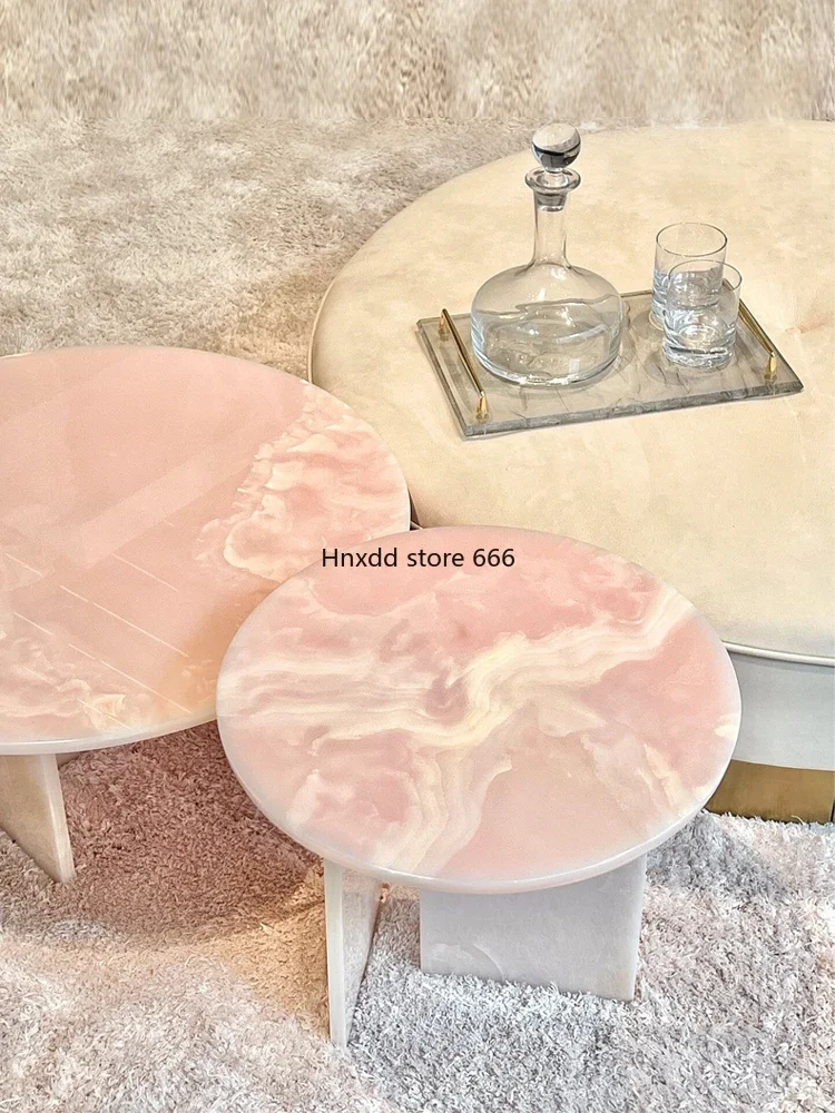 Natural agate colored jade rock slab luxury stone round coffee table