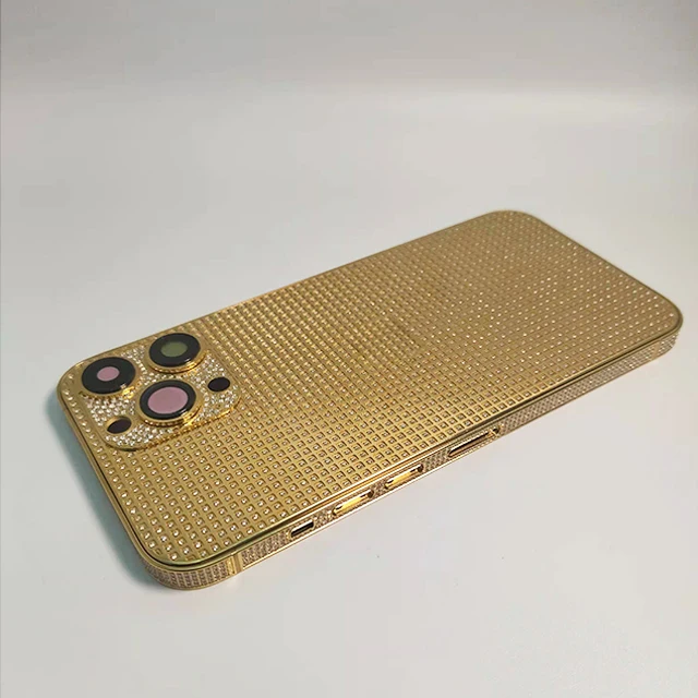 Full Zircon Mobile Phone Replacement Housing With Frame For IPhone Battery Cover Plated Real Gold Housing