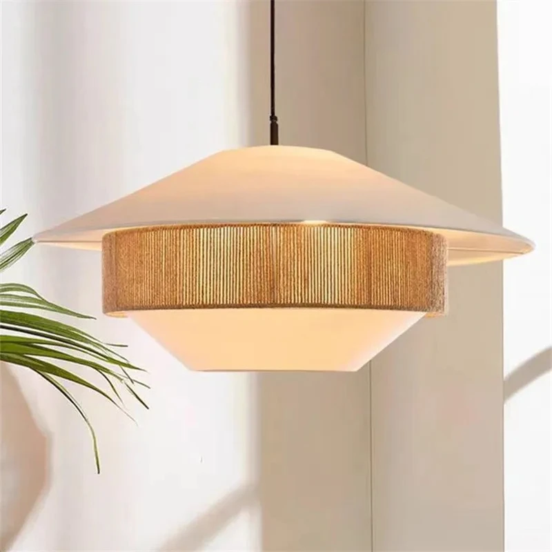 

Japanese Wabi Sabi Pendant Lights Retro Restaurant Rattan Fabric Lampshade Homestay Teahouse Cafe Foyer Indoor Lighting Fixtures