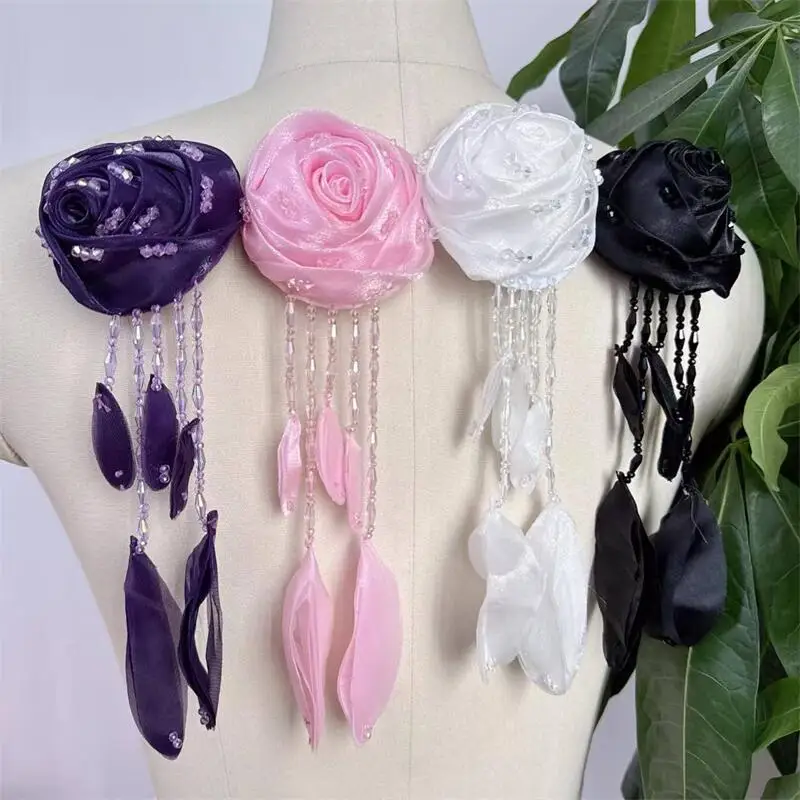 Handmade Bead Applique Organza Crystal Camellia Flowers, Brooch Shoes, Hats, Bags, Decorative 3D Rose Flowers