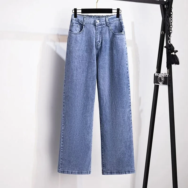 

2023 New Fashion Black Jeans Women High Waist Casual Pants Elastic Waist Loose Denim Straight Trousers Lady Jeans XXL-7XL