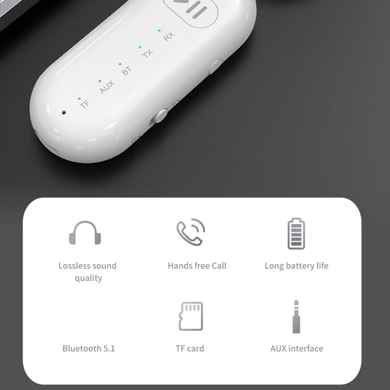 차량용 무선 블루투스 5.1 리시버 송신기 어댑터, 3.5mm AUX 스테레오 송신기, 핸즈프리 통화 지지대 TF 카드