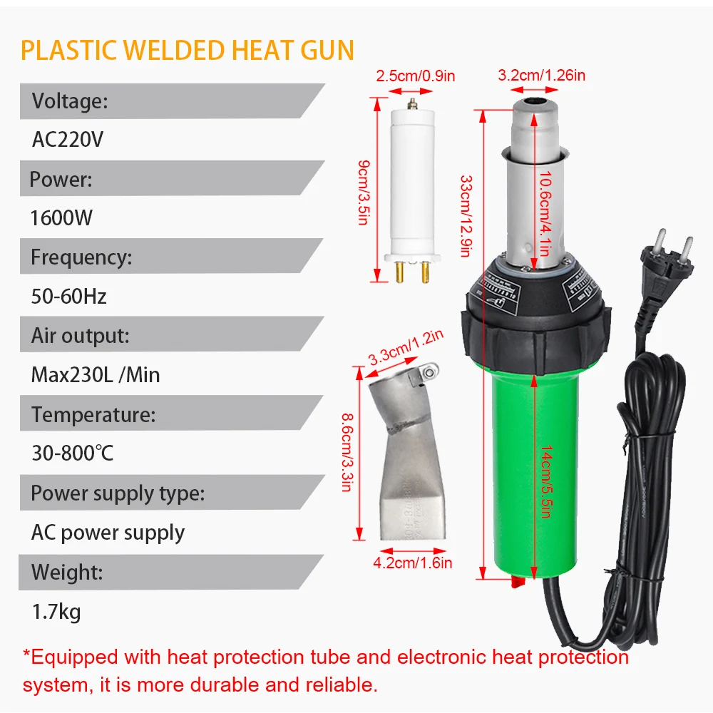 1600W 220V Plastic Welding Gun Hot Air Blower Heat Torch Welder Nozzle Rolling Plastic Welding Machine Used For PP PVC Bumper