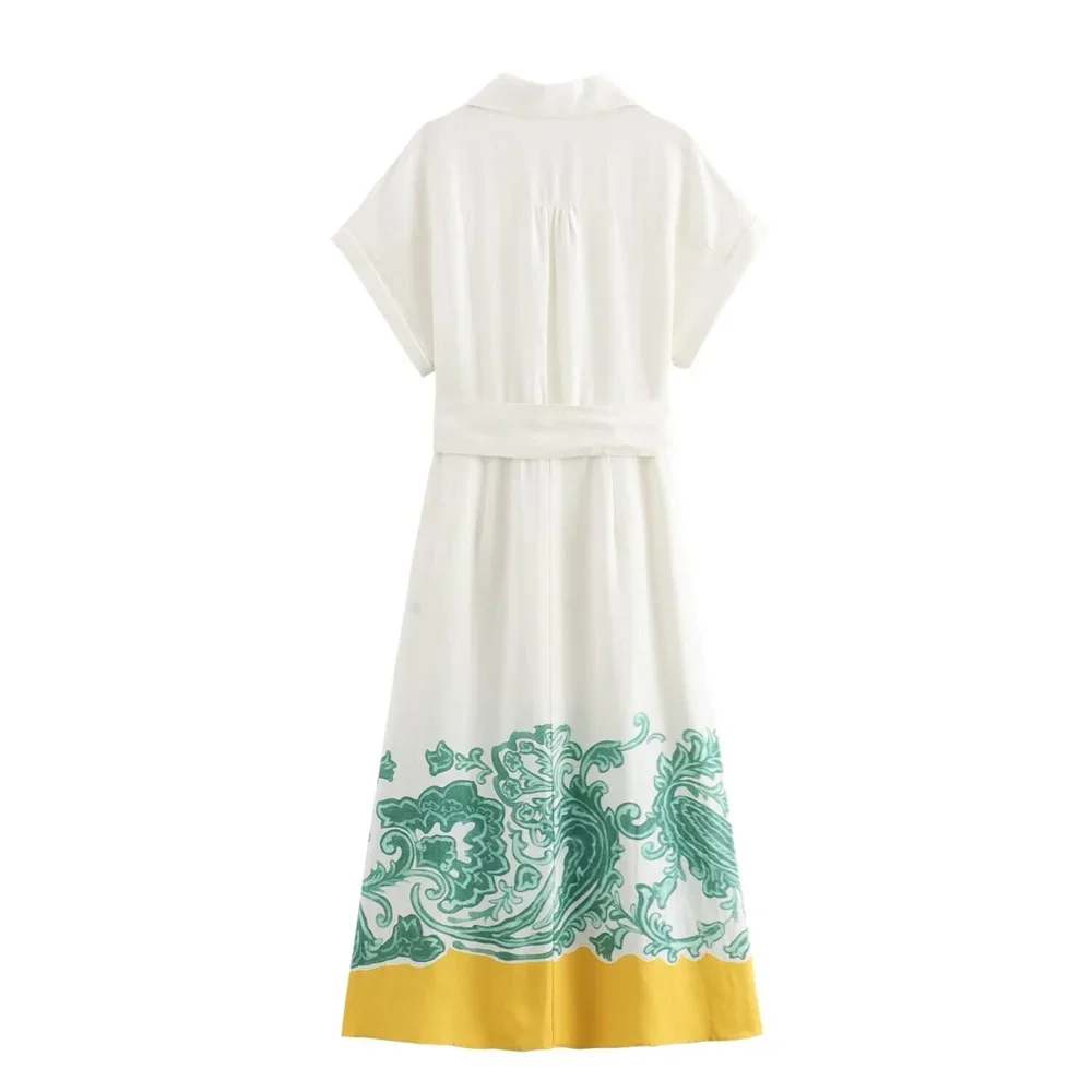 LIBIELIY LIBIELIY 2025 Summer New Women's European And American Style Retro Pattern Printed Shirt Style Dress Long Dress