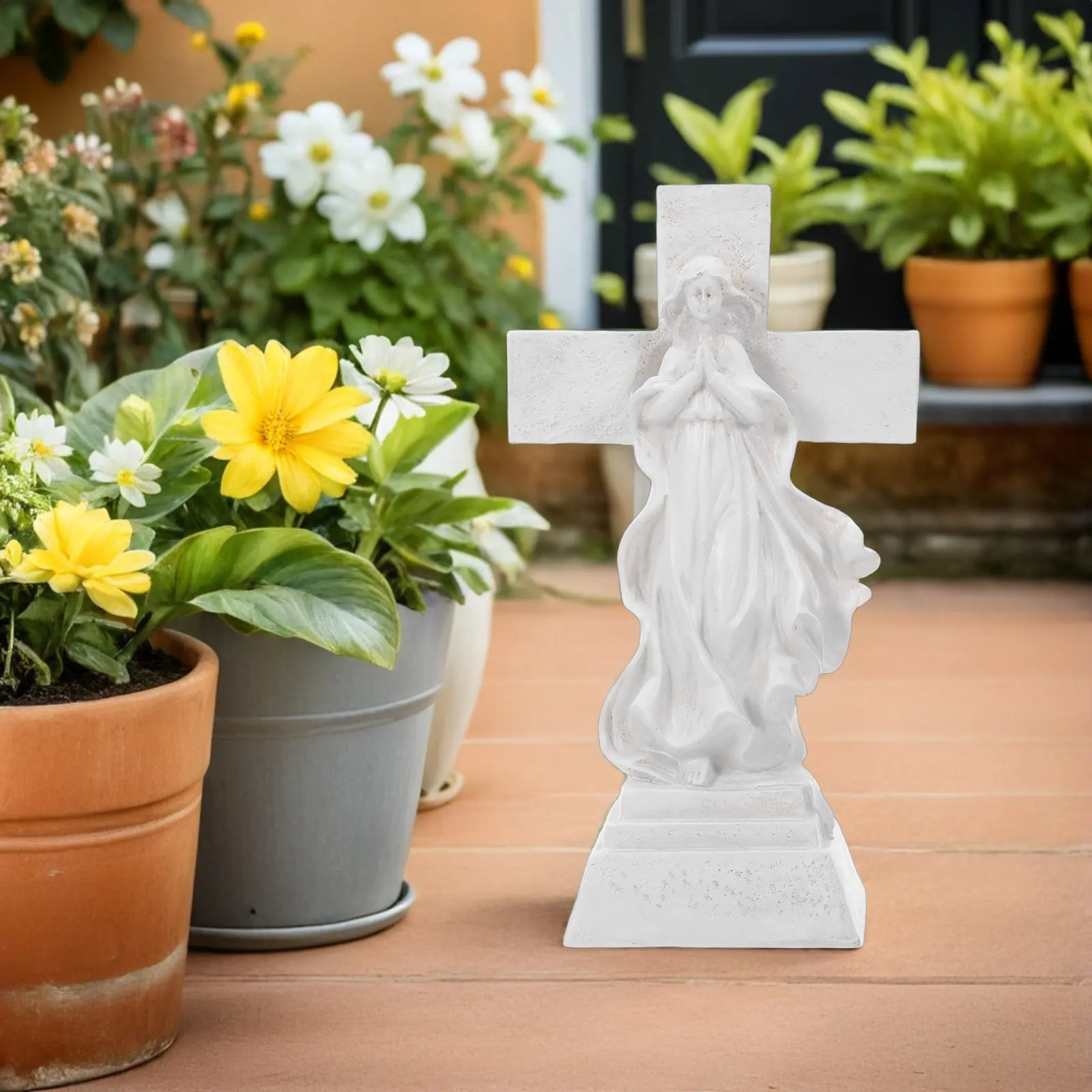 Grave Solar Cross Lights Cemetery Decorations Garden Statue with Lighted Memorial Angel for