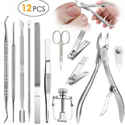 12Pcs/set Professional Pedicure Tools Ingrown Toe Nail Tools Kit Nail Care Ingrown Toenail Removal Correction Clippers Foot Care
