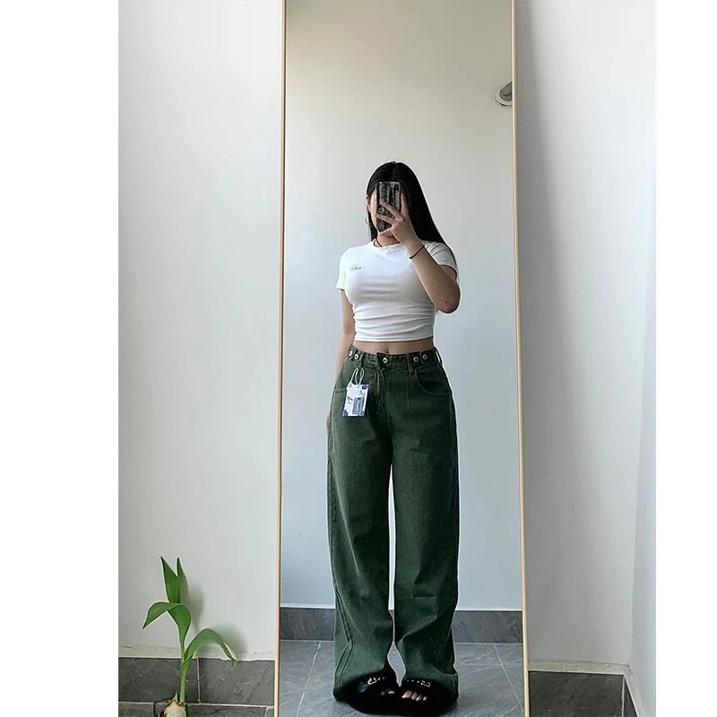 

plus Size Military een High Waist Loose Wide Leg Jeans Women's Special Large Size Vintage Sle Casual Trousers for Plump W...