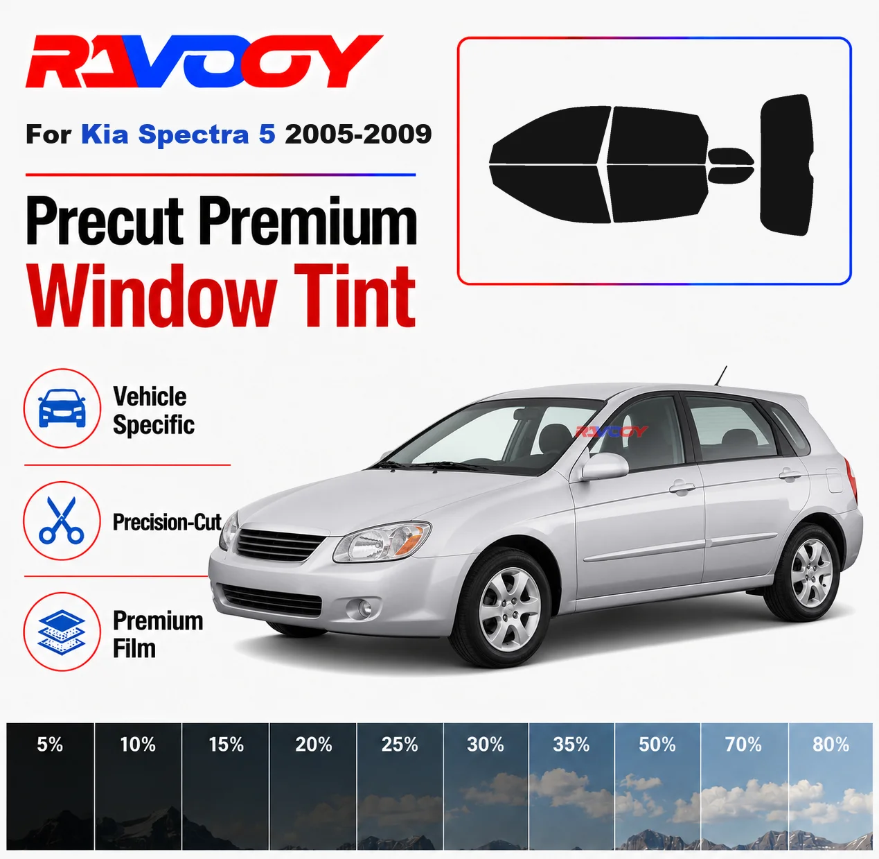 

Premium Precut Window Tint Kit Front Rear Windows Rear Windshield For Kia Spectra 5 2005-2009 Complete Set Nano Ceramic Film