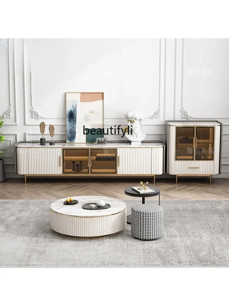 

xzqStone Plate Sideboard Cabinet Post-Modern Minimalist Entrance Glass Door Storage Wine Cabinet Integrated Wall Tea Cabinet