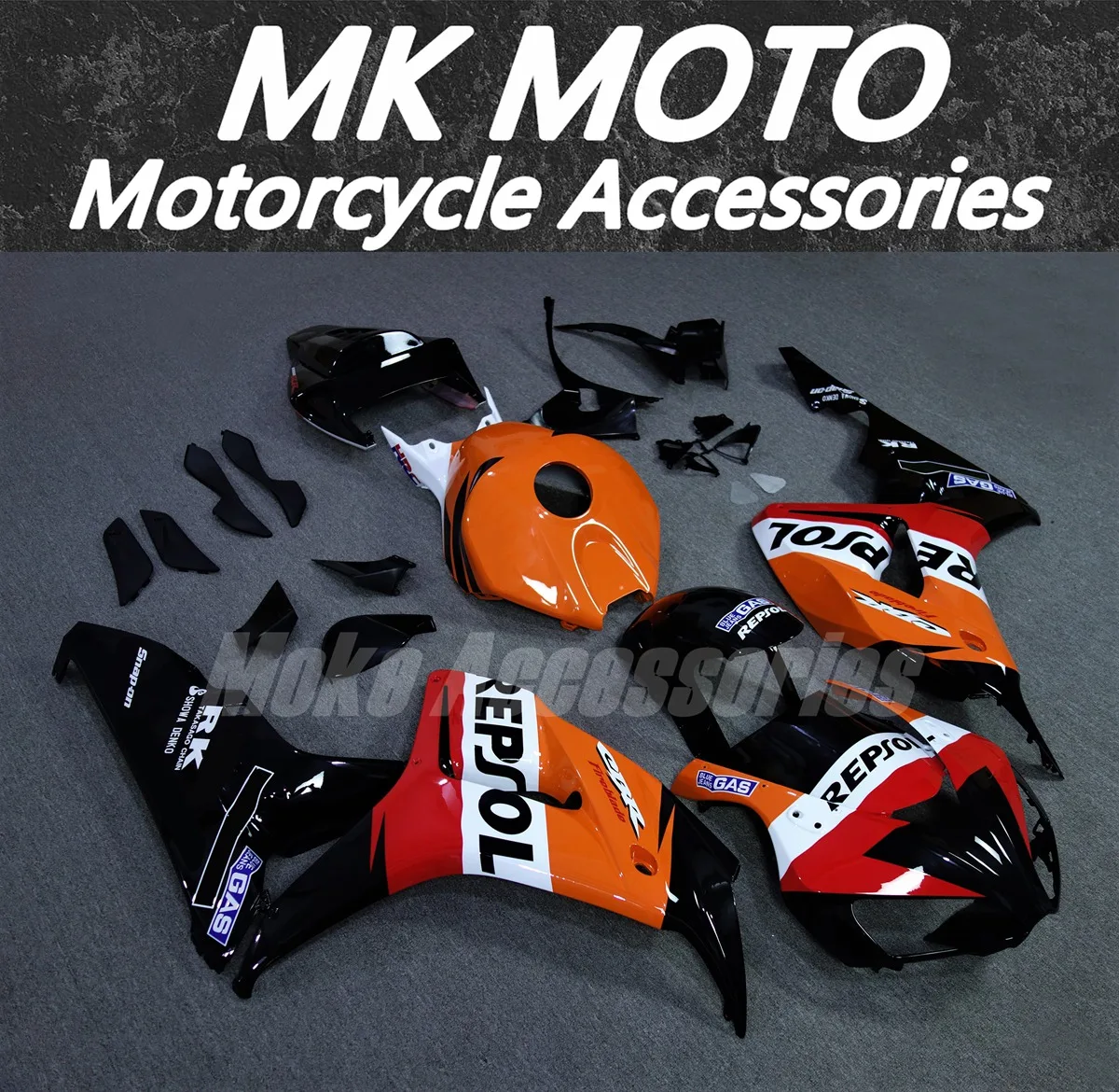 مجموعة انسيابية الدراجات النارية Moke Moto مناسبة لـ Cbr1000rr 2006-2007 مجموعة هيكل السيارة عالية الجودة حقن ABS جديد أسود برتقالي