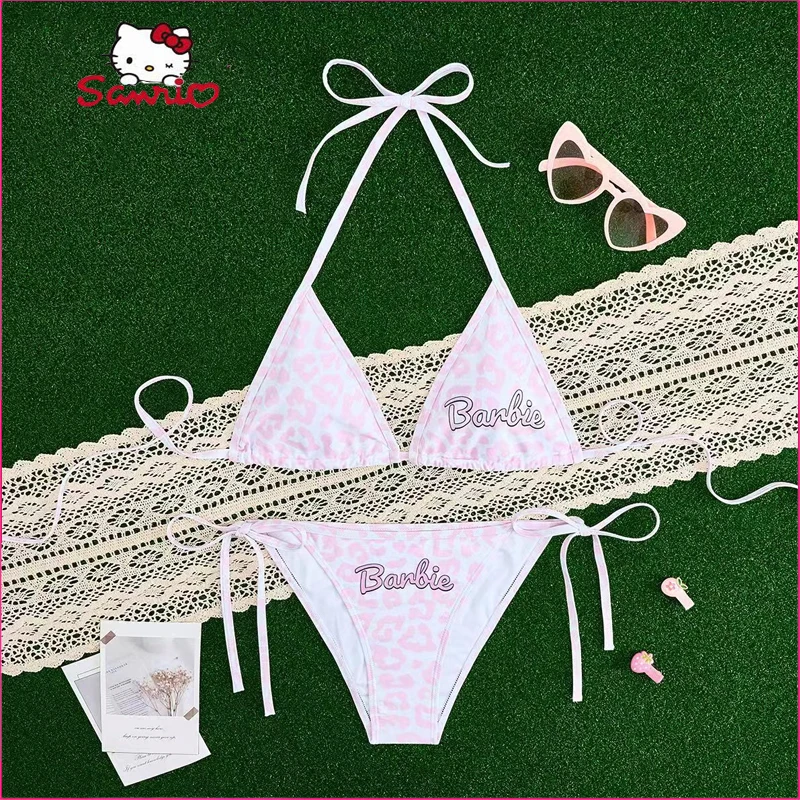 

Miniso Barbie Swimsuit Set 2024 Summer Women Bikini Sexy Bathing Suit Women Swimsuits Set for Beach Split Style Woman Swimwear