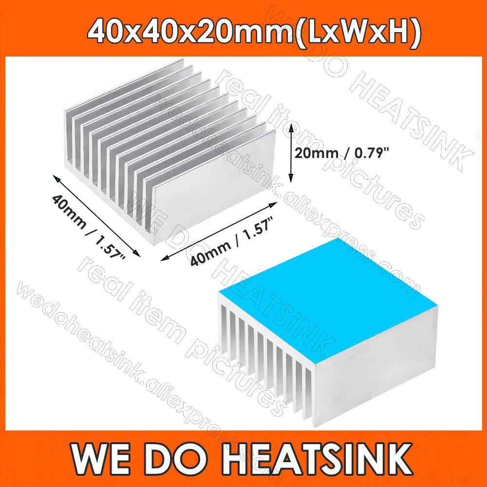 

40x40x20mm DIY Thick Extruded Silver Heatsink Cooler Radiator Thermal Adhesive Aluminum Heatsink Electronic IC LED Radiators