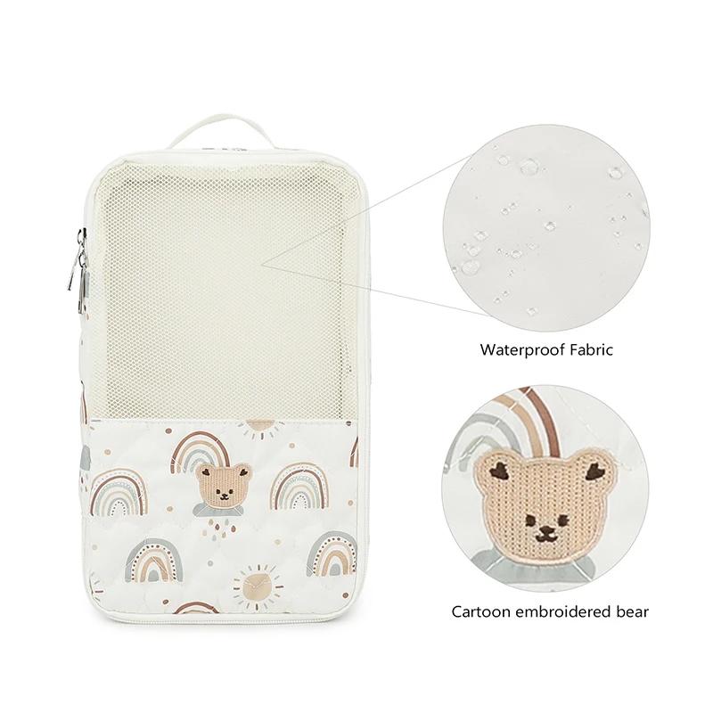 Reusable Baby Diaper Bag Organizer Pouches Cute Bear Hanging Diaper Mesh Bag for Toddler Clothes Diaper Toys