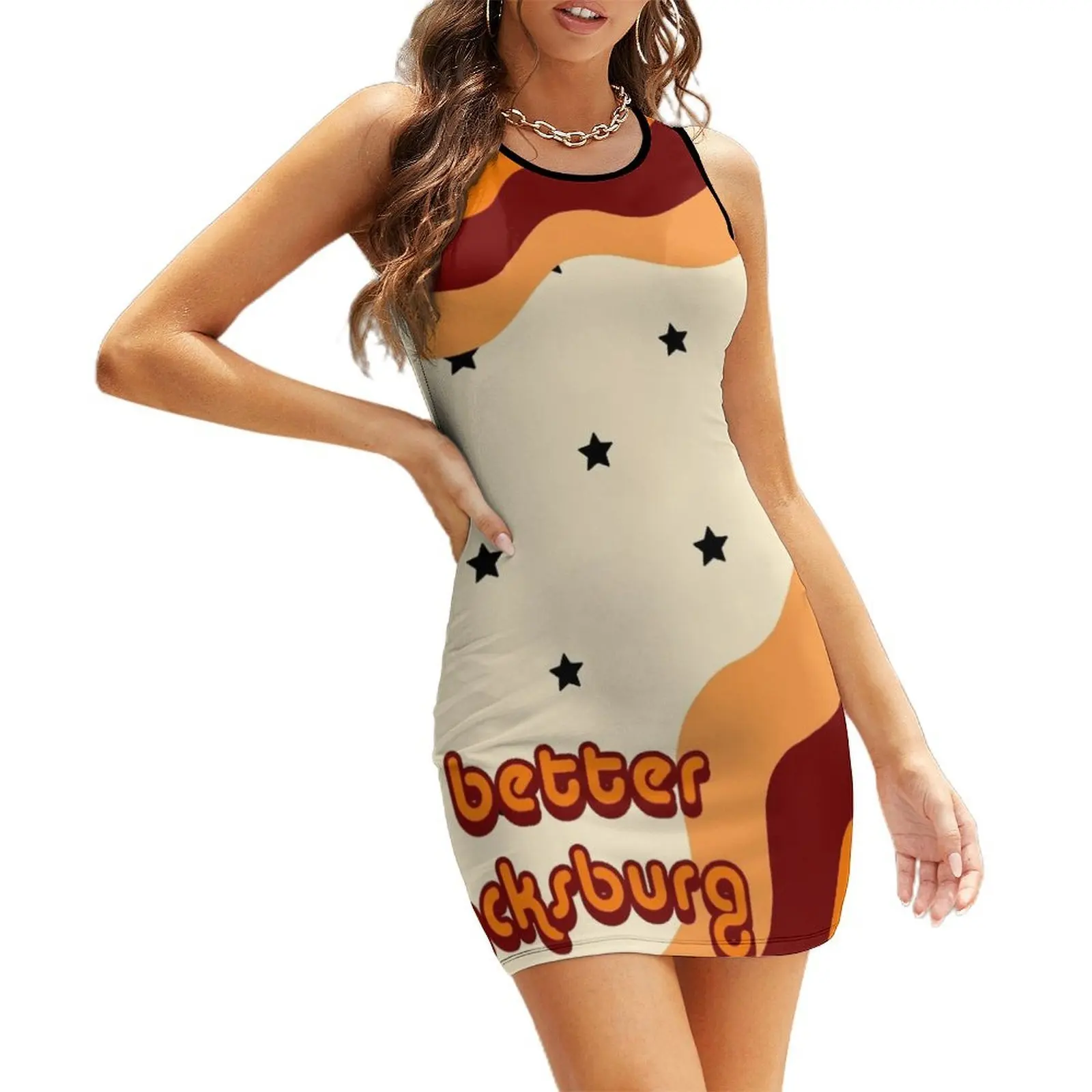 

life’s better in Blacksburg groovy stars Sleeveless Sundress Dress for girls