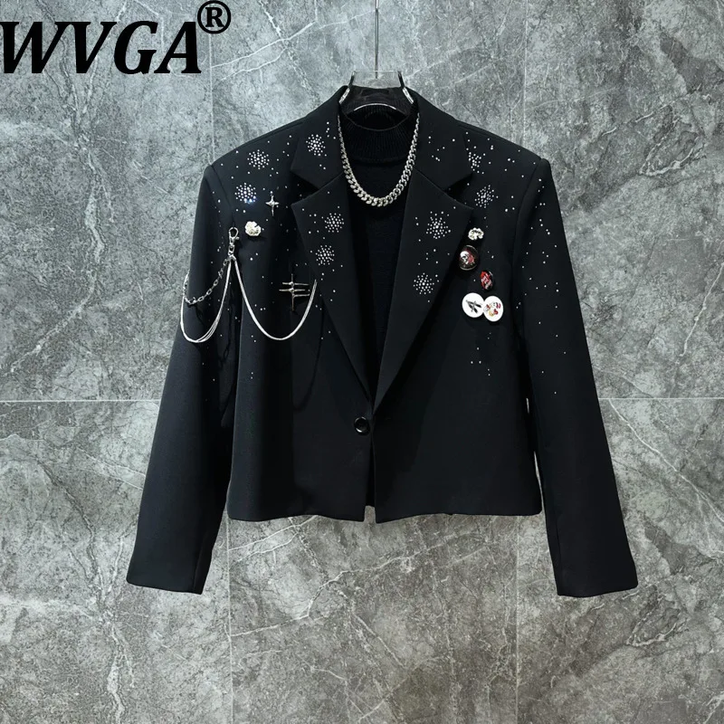 

Мужской укороченный блейзер WVGA, весна-осень, новый, стильный, с дизайном «бриллиантовая цепь», трендовый, высококачественный, нишевый, шикарный, повседневный, Ins W19173