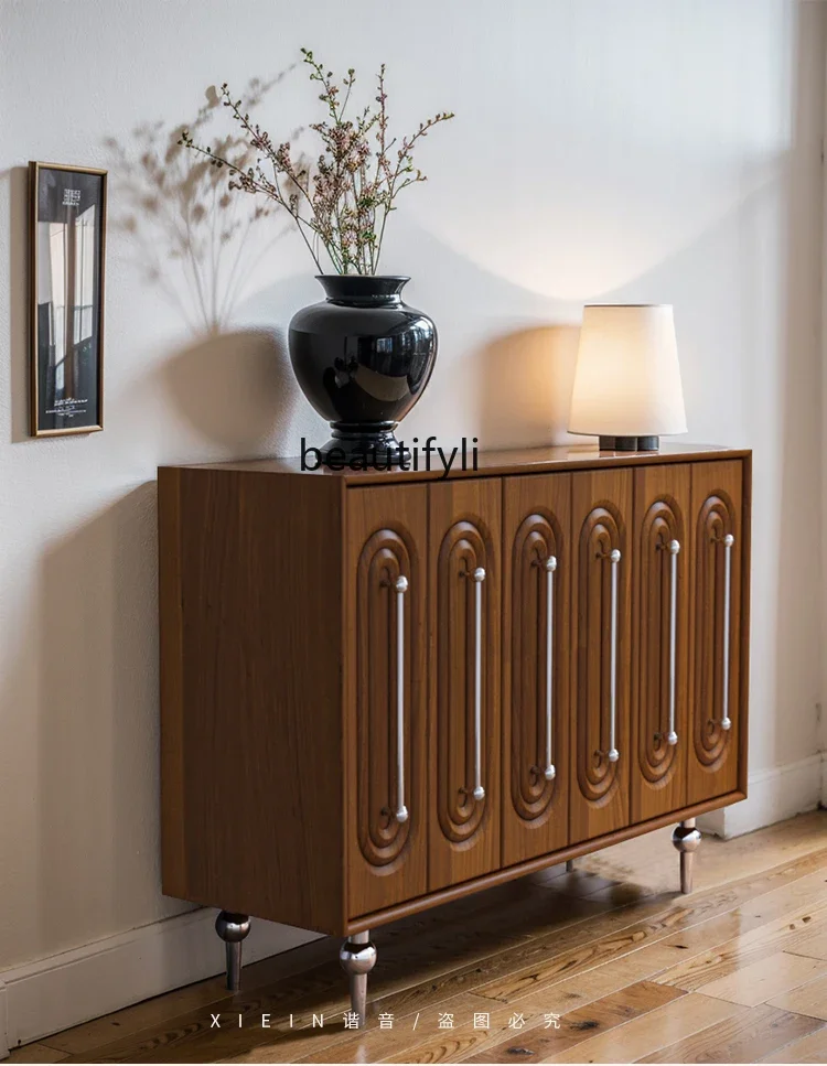 

Retro living room low cabinet floor storage black entrance solid wood light luxury commercial cabinet