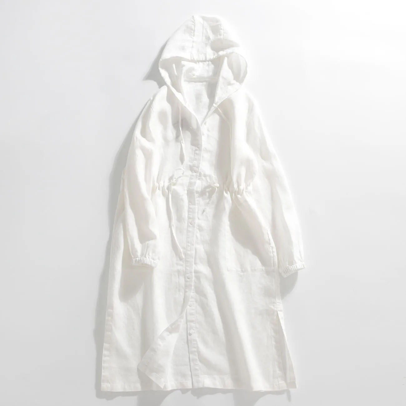 Loose Long Hooded Pure Linen Thin Windbreaker Jacket Women's Outlet European Goods Sun Protection Outerwear Commute Style
