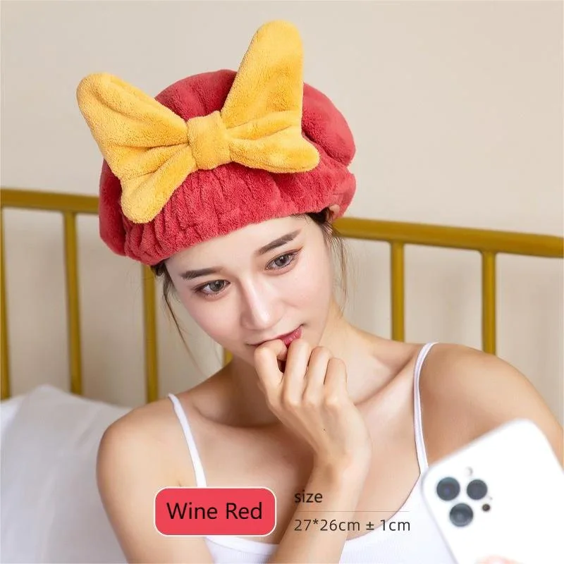 Microfibre Quick Hair Drying Bath Towel Spa Bowknot Wrap Towel Cap Bathroom Accessories Bonnets For Women Designer Shower Cap