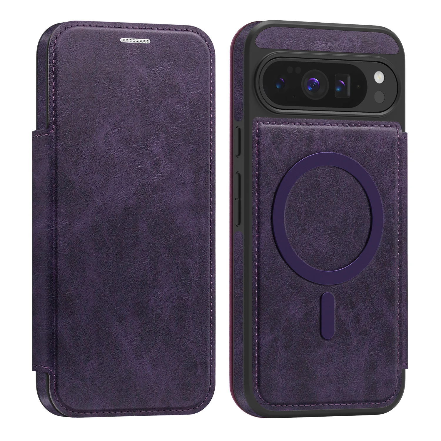 

All-Inclusive Flip Cover For Google Pixel 10 Pro XL Magsafe Embossed PU Leather Card Slot Cash Pocket Soft Cover