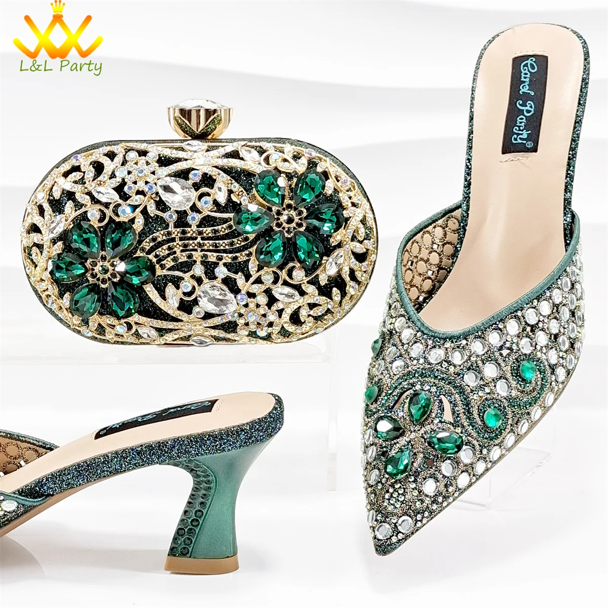 2025 New Design African Women Shoes and Bag to Match in Green Color Italian Ladies Hot Sale Mature Pumps for Wedding