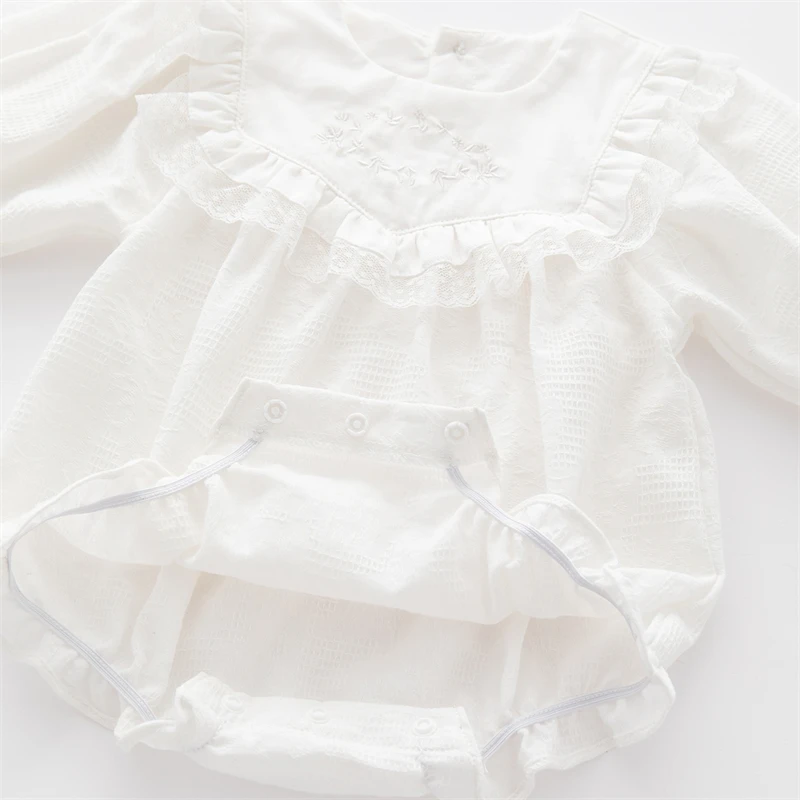 Spring Autumn Baby Girl Bodysuits Cotton Long Sleeve White Lace Girls Jumpsuits Princess Clothes