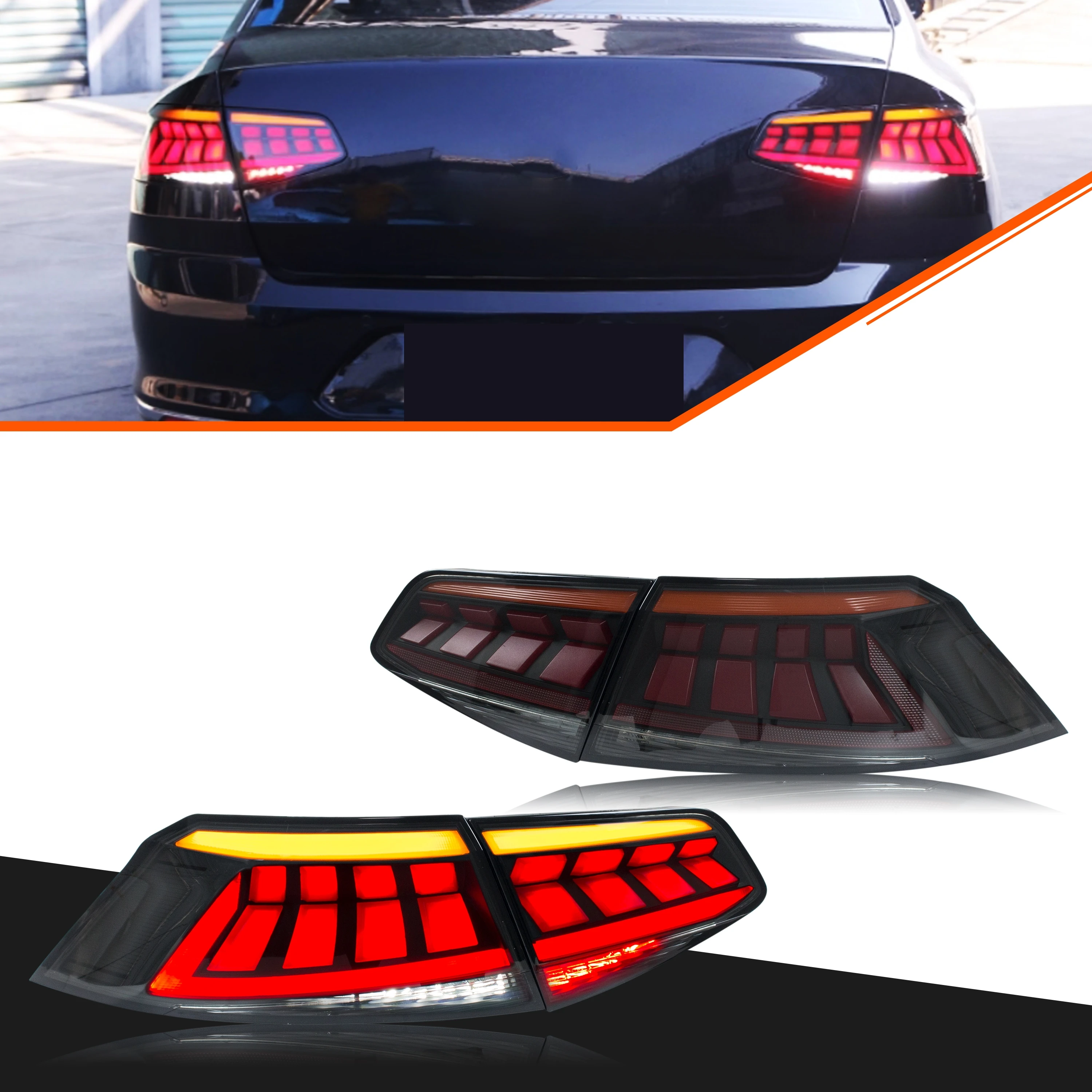 LED-Rückleuchten für Volkswagen VW Passat B8 2016-2019 TDI TSI Limousine mit Sequentiellem Blinker, Heckleuchten-Set [Nicht Passend für B7]
