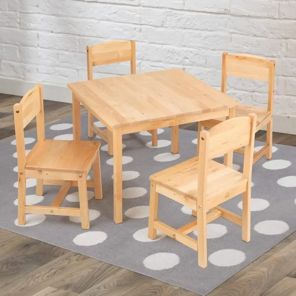 Children's Furniture for Arts and Activity – Natural Wooden Farmhouse Table & 4 Chairs Set Gift for Ages 3-8 Room Desks Desk