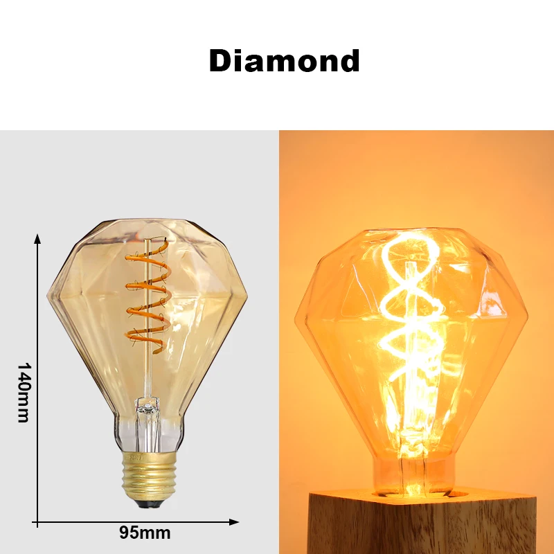 E27 LED Gloeilamp 220 V 4 W A60 ST64 T45 T185 G80 G95 G125 Retro Vintage ampullen LED Edison Lamp Spiraal Lamp Voor Thuis