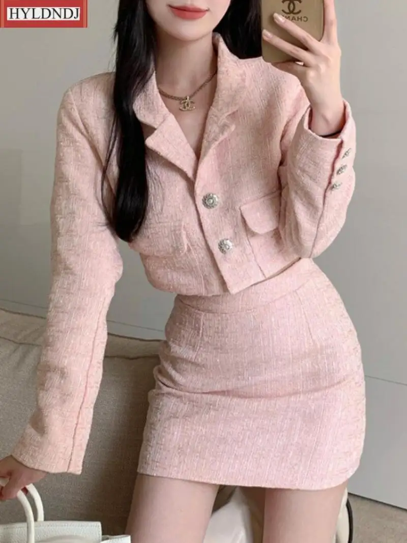 2023 New Spring /autumn Tweed Two Piece Set Women Outfits Crop Top Mini Skirt Set High Quality Female Elegant Skirt Suits