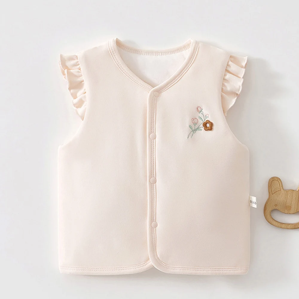 Baby Girl Vest Quilted Warm Autumn Winter Infant Clothing Ruffles Flower Embroidery Princess Christmas Baby Outerwear Waistcoat view 2