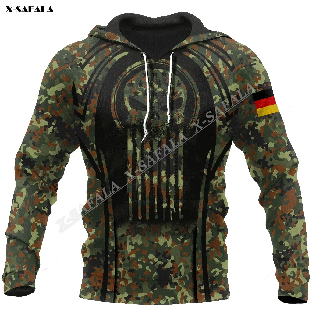 

German Camo Skull Soilder Veteran 3D Print Spring Autumn Hoodie Men's Outwear Shirt Pullover Hooded Sweatshirt Jersey Casual