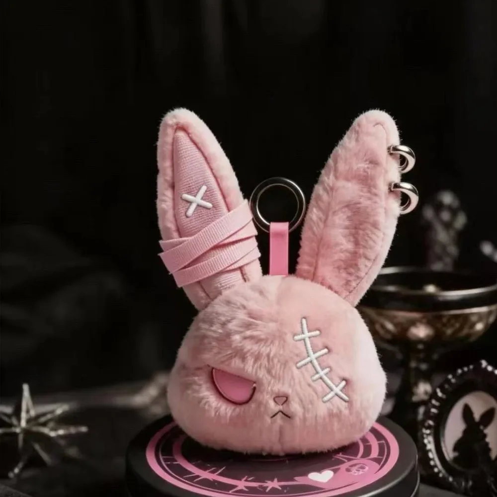 Plush Dark Bunny Plush Doll Gothic Style Cute Design Bunny Plush Keychain Embroidered Skin Friendly Plush Rabbit Pendant