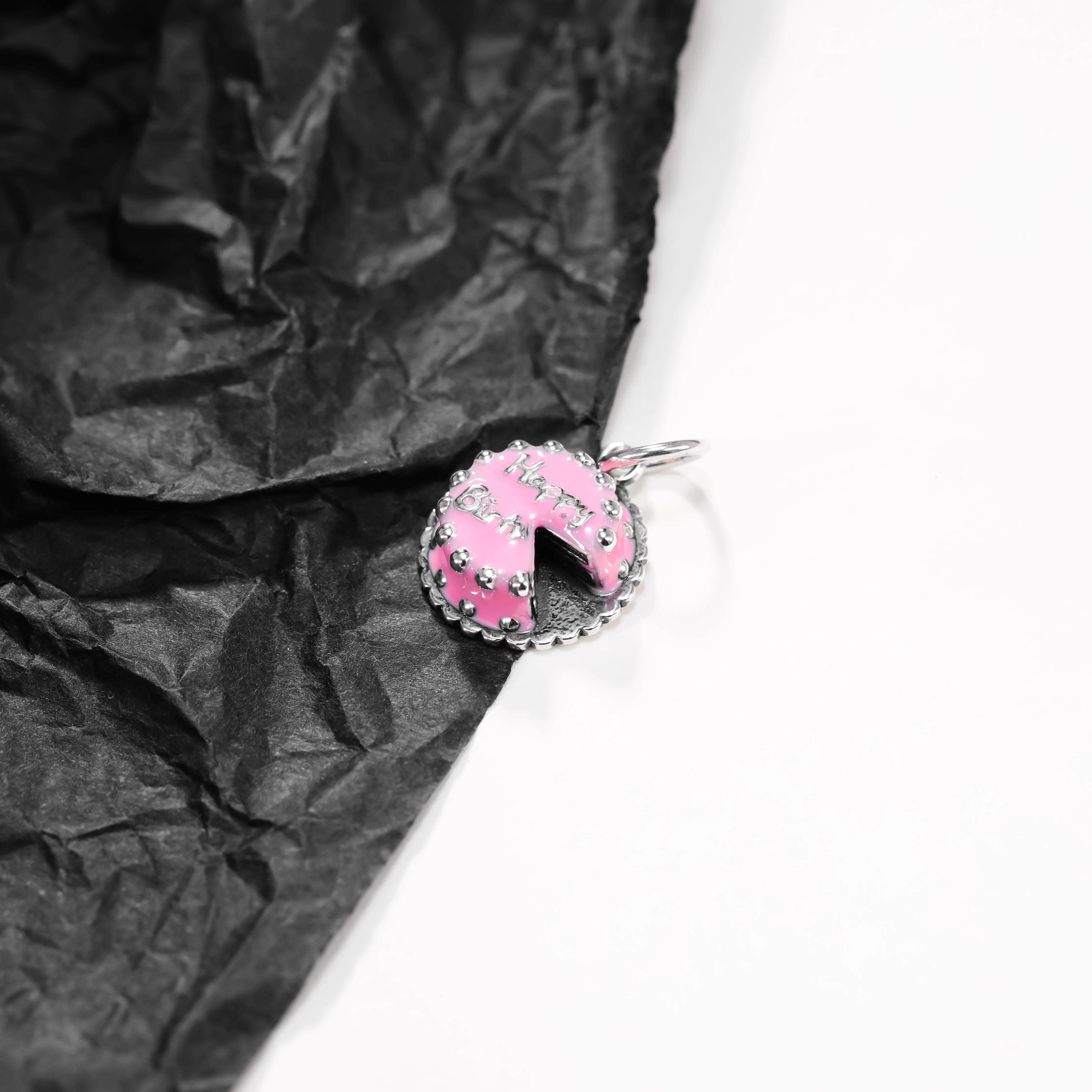 

DJ413 authentic 925 sterling silver fashionable and exquisite keychain accessory, enamel birthday cake pendant