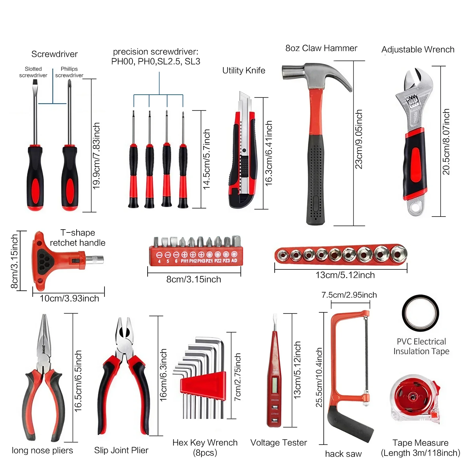 STOENGO 19/43/108pcs Hardware Household Hand Tool Kit Set Household DIY Hand Tool Kit Saw Screwdriver Hammer Tape Wrench Pliers