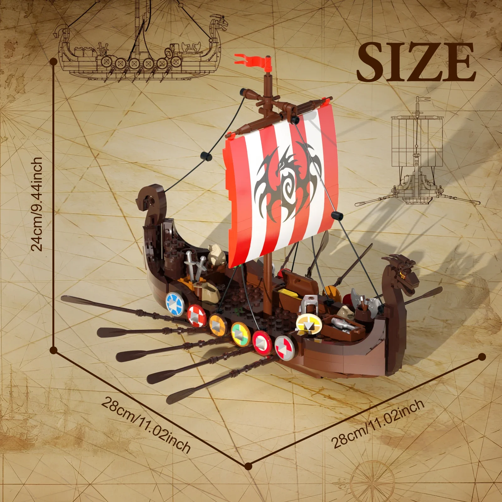 Bloques de construcción de barco Vikinged para niños, juguete de ladrillos para armar Barco de navegación de aventura en el océano, ideal para