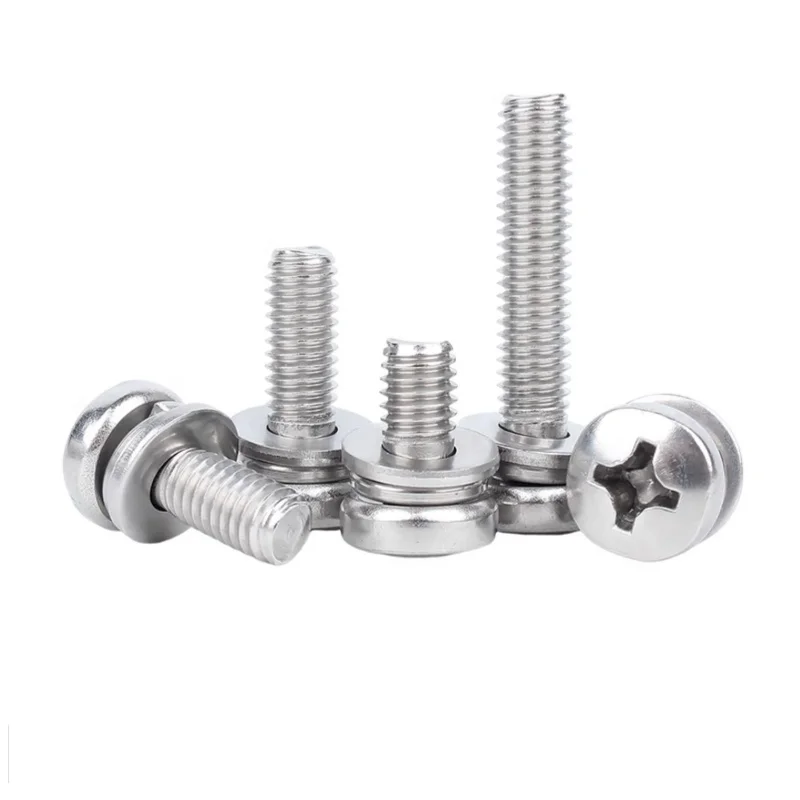 الصليب فيليبس مقلاة مستديرة رئيس SEM المسمار شقة غسالة الربيع طوقا تجميع الترباس M2 ~ M10 A2-70 304 الفولاذ المقاوم للصدأ جودة عالية