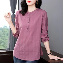 Fashion O-Neck Button Casual Solid Color Plaid Blouses Women's Clothing 2024 Autumn New Loose Commuter Tops All-match Shirts