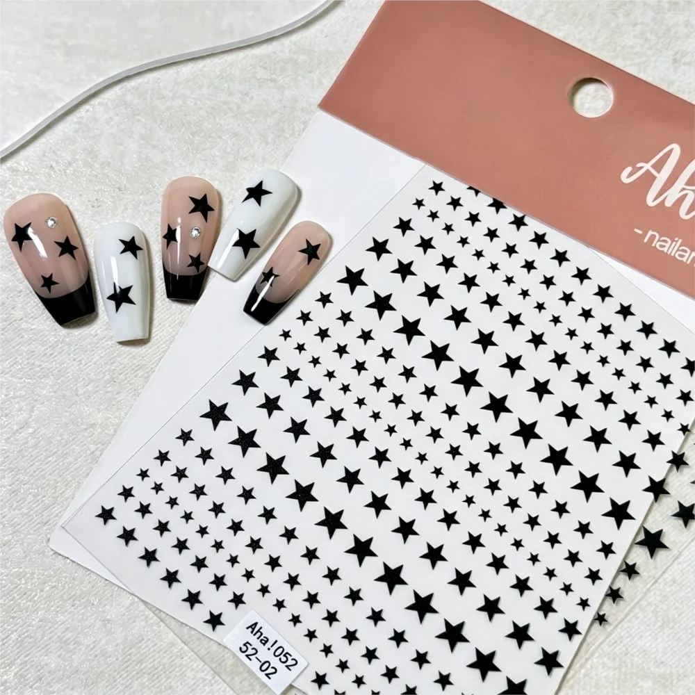 1/3/5Pcs Black Star Nail Art Stickers Self-Adhesive Multi-Size Star Nail Decals Y2K Gothic Black Star DIY Manicure Decorations12