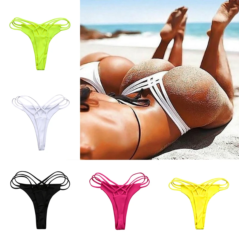 Calças sexy de biquíni tanga para mulheres, swimwear cruz, maiô da moda, calcinha atrevida, troncos de banho