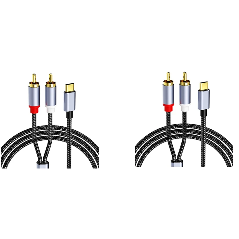 2X USB C To 2RCA Audio Cable Adapter Type-C To Dual RCA Audio Video USB Cord Compatible With For Phone, Tablet, 1M