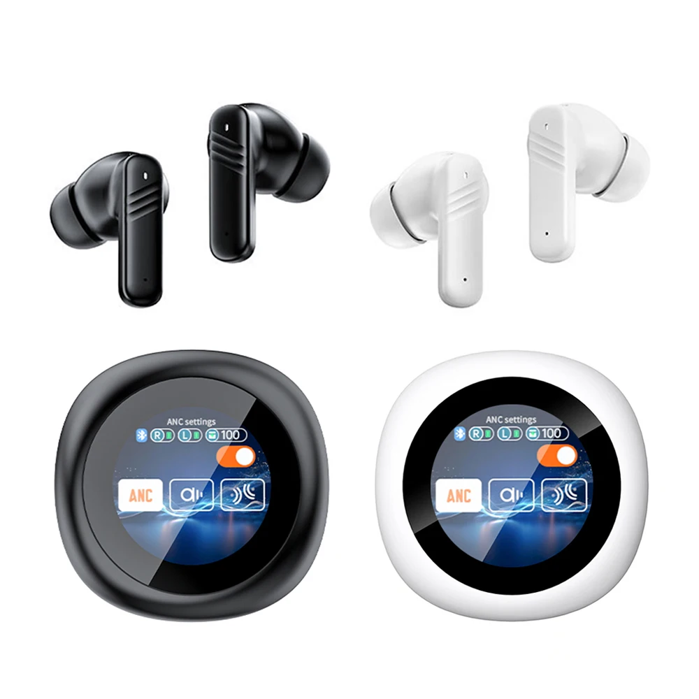 Wireless Bluetooth 5.4 Headphones LED Touch Screen Earphones Wireless Visible In-Ear ENC Active Noise Cancellation Headset