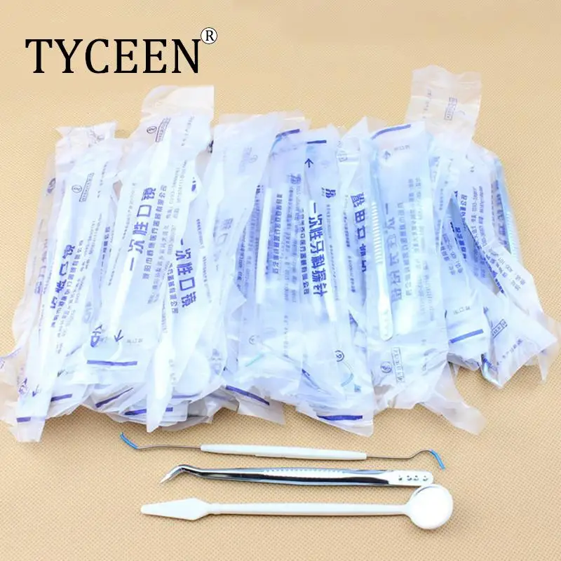 100pcs/bag Dental Disposable Explorers Tweezers Oral Mirrors Temporary Double Ends Probe Hook Dental Instrument Tools