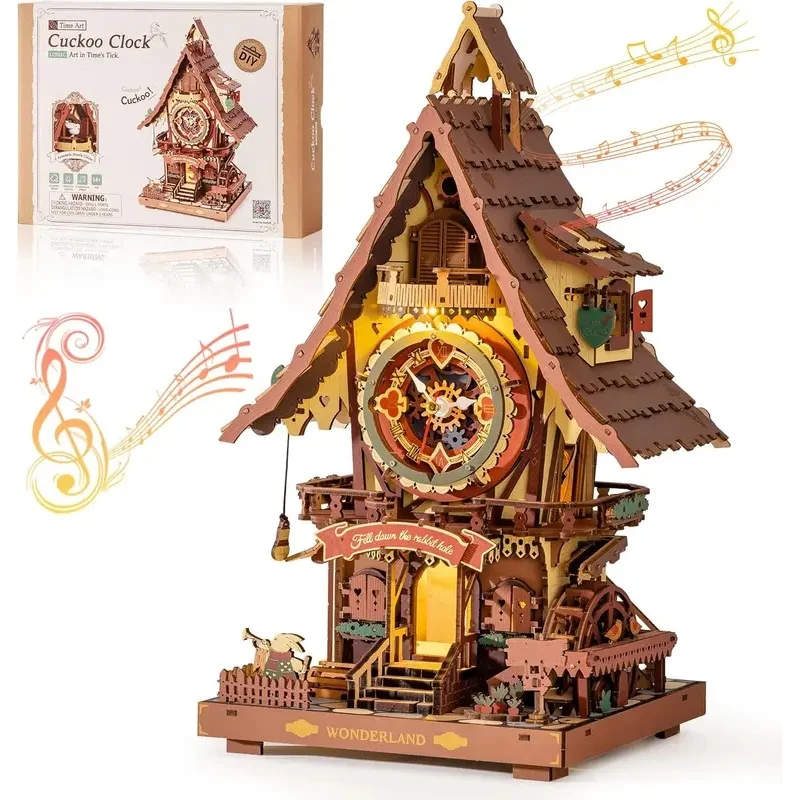 Robotime Rokr 3D Wooden Puzzle Cuckoo Black Forest Style with Working Bird  DIY Clock Model  Adults