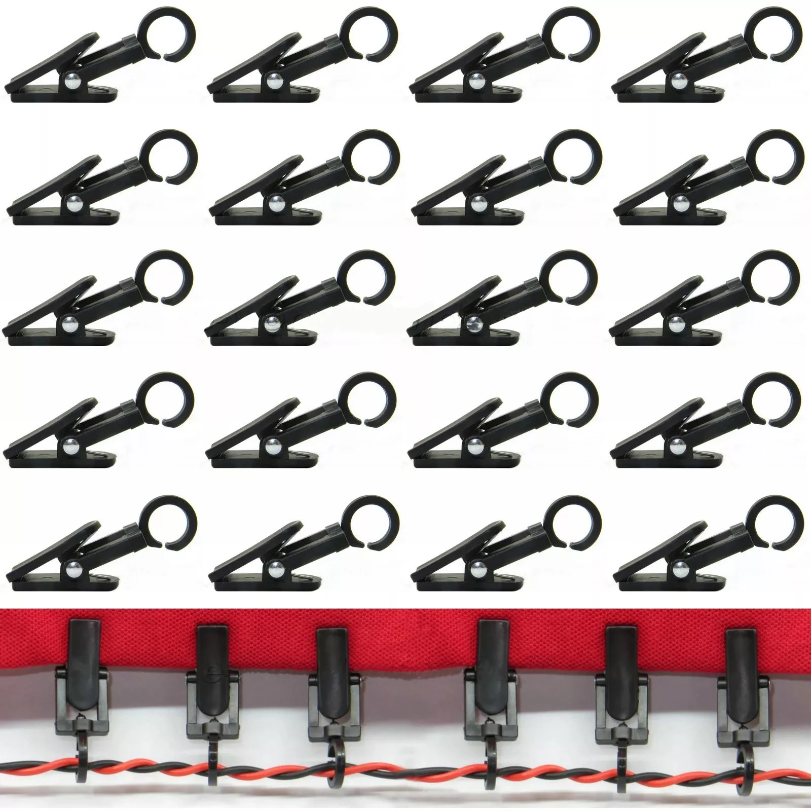20PCS Tent Clips with 360° Rotation Hook for Attaching Tarpaulins Awnings Outdoor Camping Caravans Canopies Lights Cables