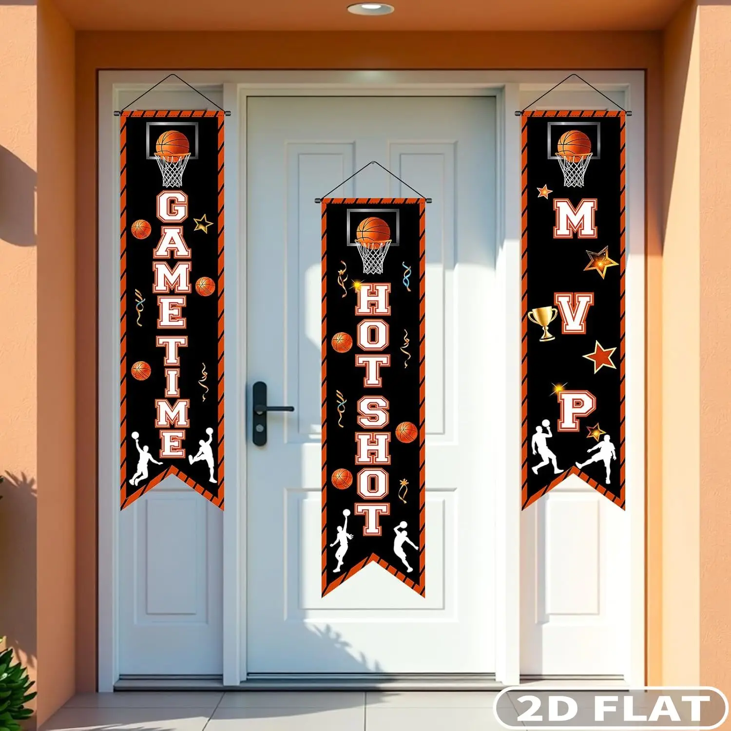 3pc Basketball Party Banners, Wall Decor, Durable Polyester Fabric Party Decorations Sign Basketball Game Time Porch Signs